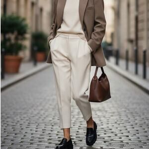 STUDIO NICHOLSON Pleated Cropped high Rise Trouser Pants Cream sz 2